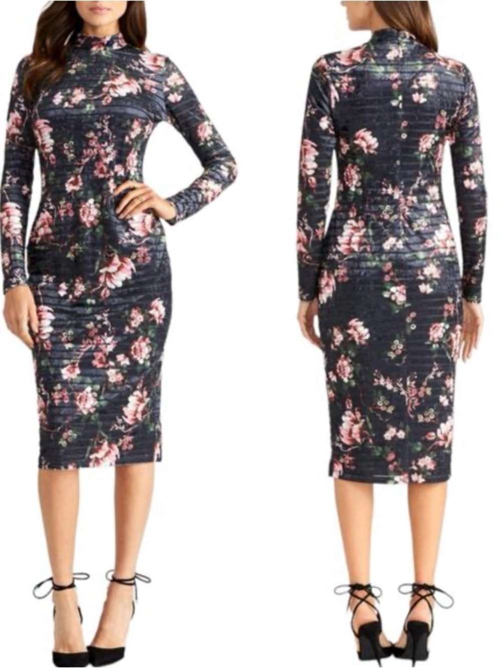 Rachel Roy Velvet Floral Print Midi Dress